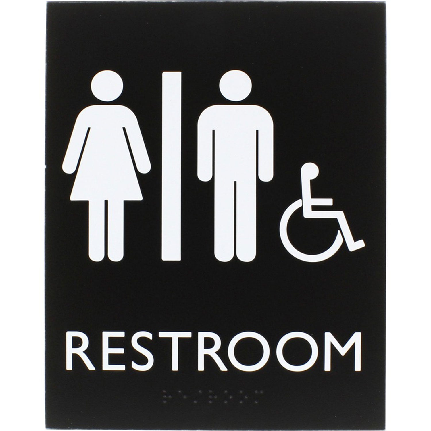 lorell-restroom-sign-1-each-6-4-x-8-5-height-rectangular-shape-easy-readability-braille-plastic-black-llr02664_1